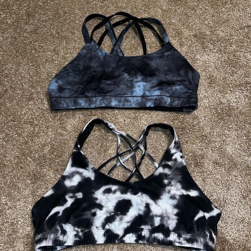 Pair of Acid-Wash Strappy Target Sports Bras